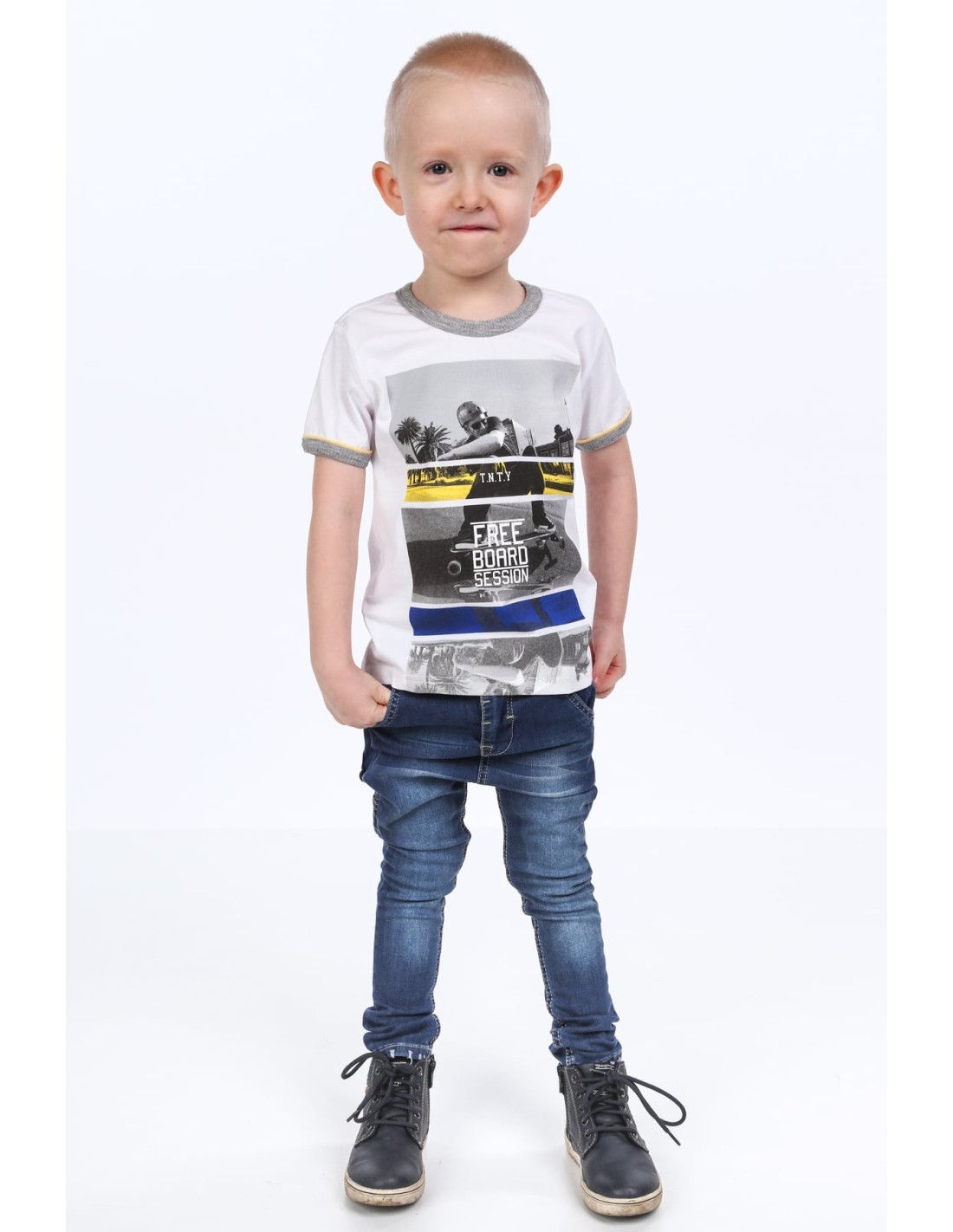 White boys\' t-shirt with print NDZ4479 - Online store - Boutique